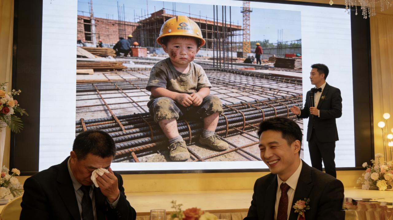 大学室友结婚，我们去喝喜酒。婚礼上有个环节，放双方从小到大的照片。新郎的照片里