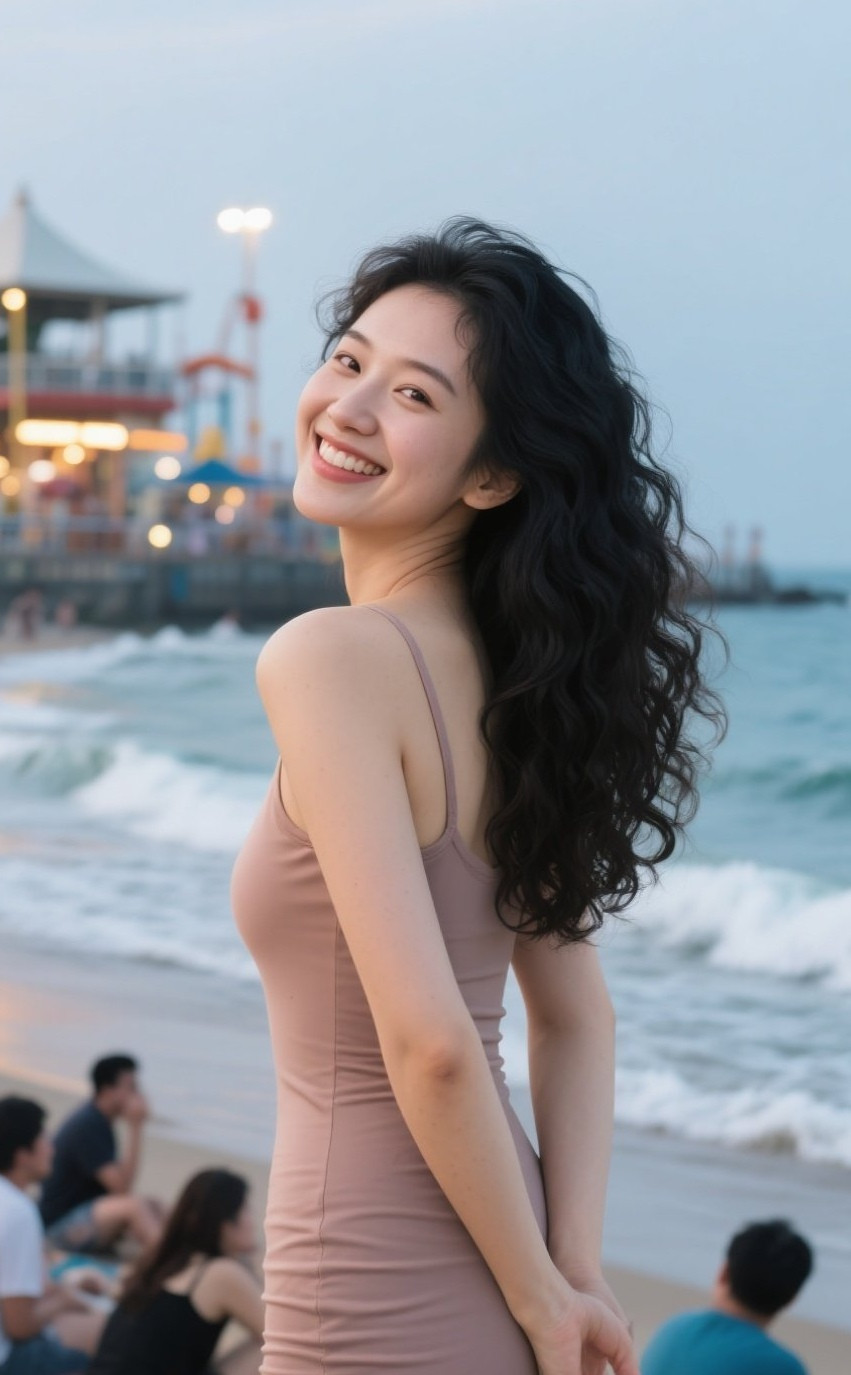 风情少妇长裙摇曳生辉海边写真