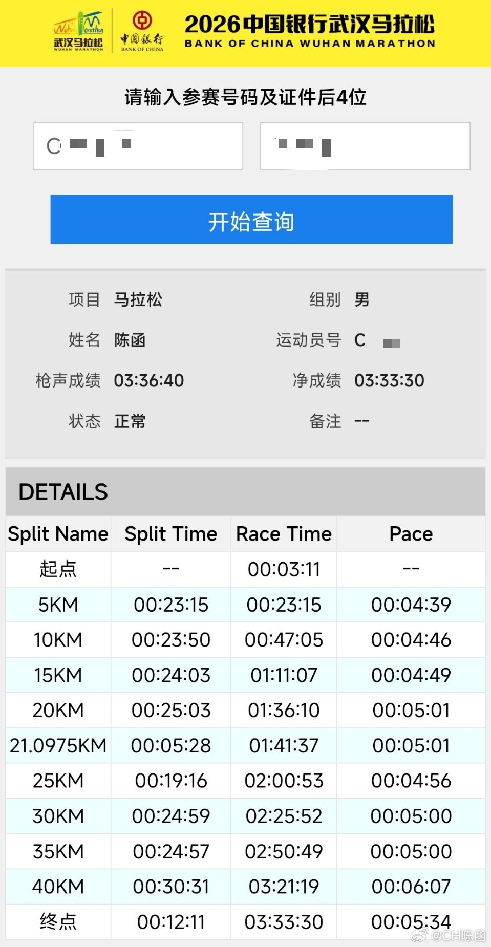 查了一下，原来武汉马拉松跑出的333是我近6年的PB……而且还是忍着腿疼跑完的，