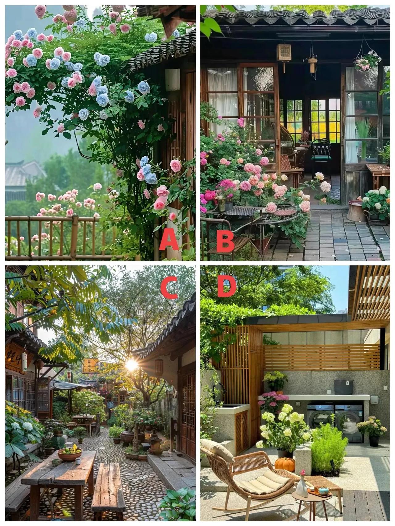 测测看你老了以后手里的积蓄够用吗？下面四幅图的庭院，你会选择哪一幅图的呢？