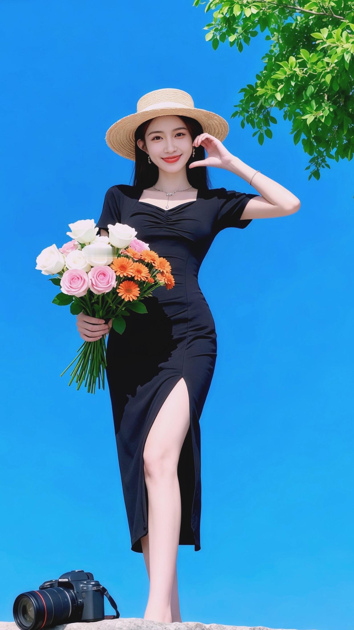 女装高开衩连衣裙