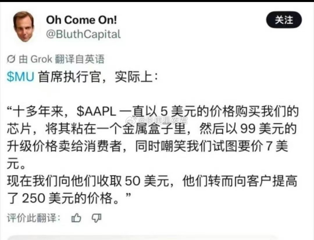 美光CEO：天下苦苹果久矣卖苹果9刀，它转头卖99刀，赚90刀内存涨到45刀，