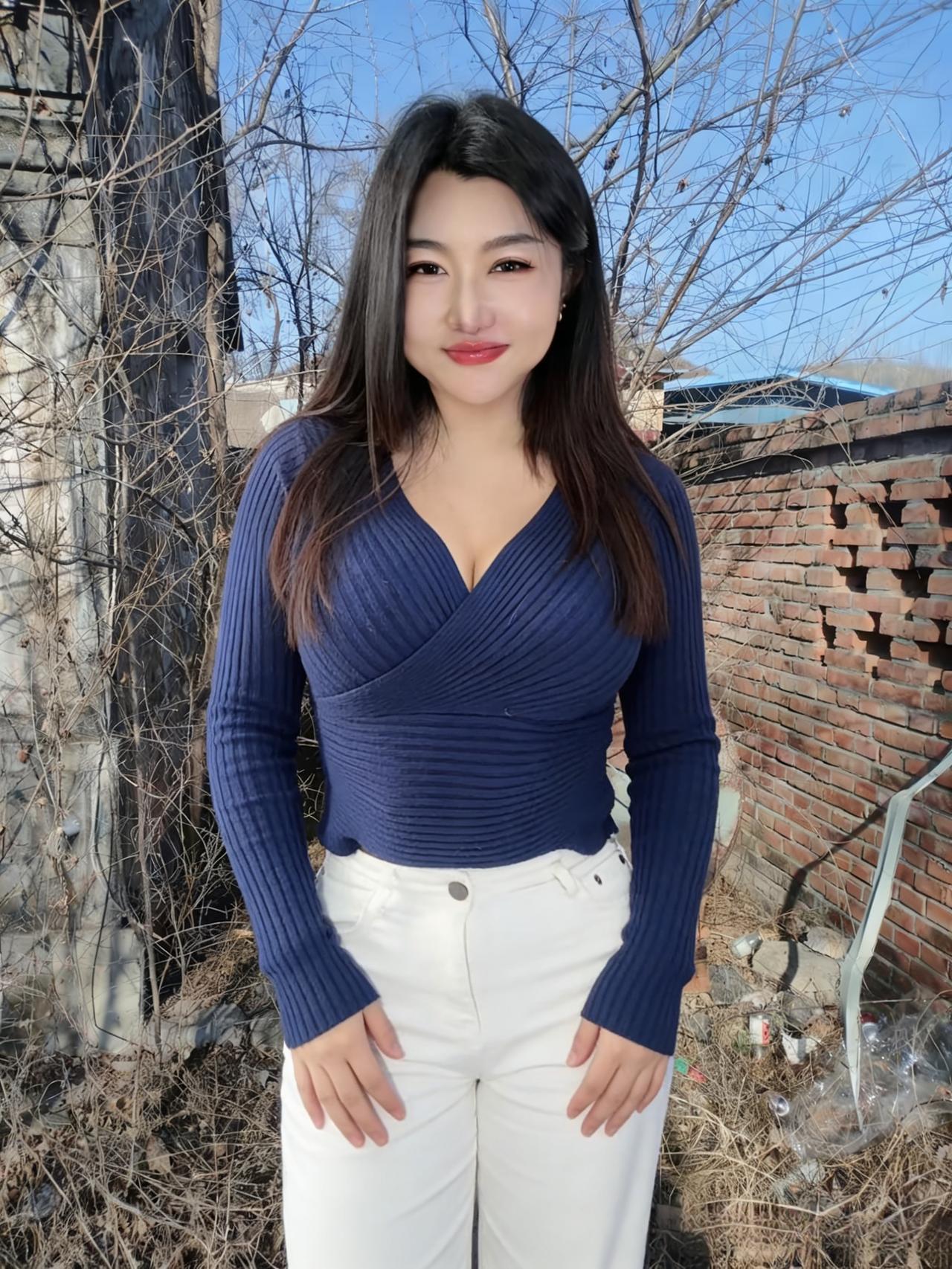 她站在那里，不说话，就已经很动人。风从远处的田野漫过来，轻轻拂过她的衣角，