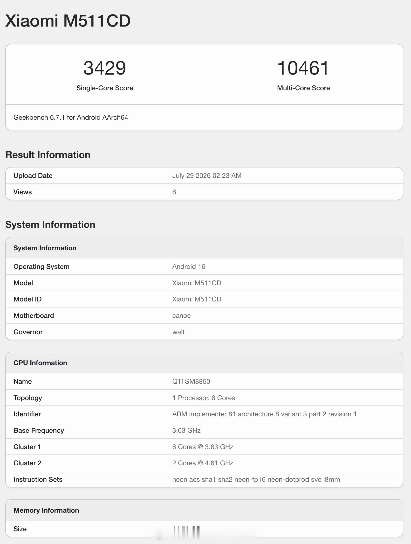 REDMIK100Pro的Geekbench6跑分出炉了，型号M5