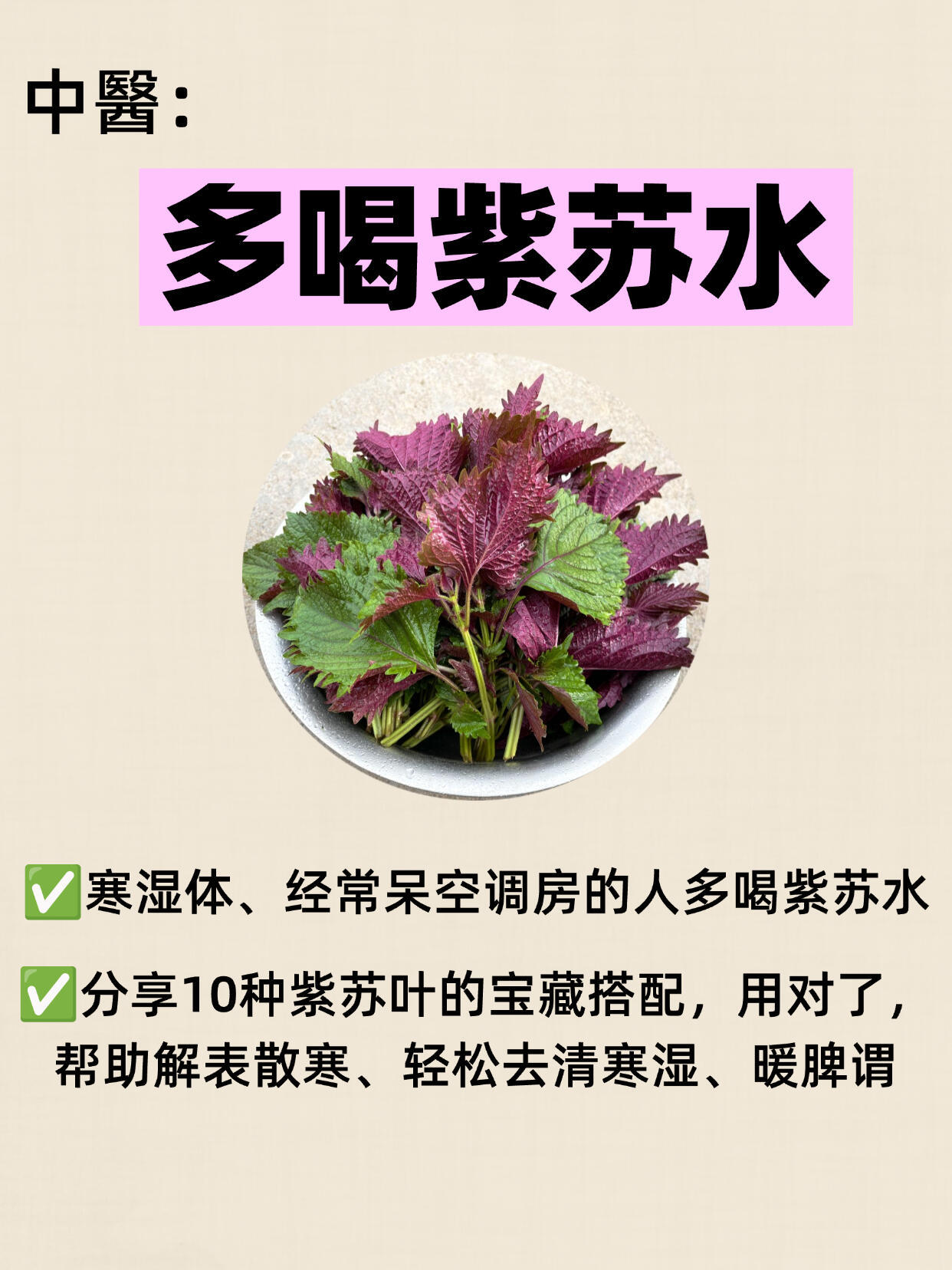 中醫：寒湿喝紫苏水升阳去祛寒湿，10种紫苏叶搭配！​​​