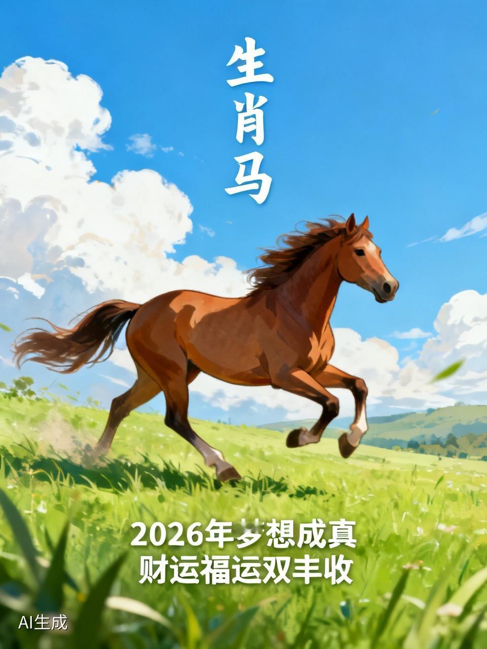 生肖马：你有大惊喜了，横财、偏财、正向你飞奔而来早做准备张开双臂，快速迎接。它