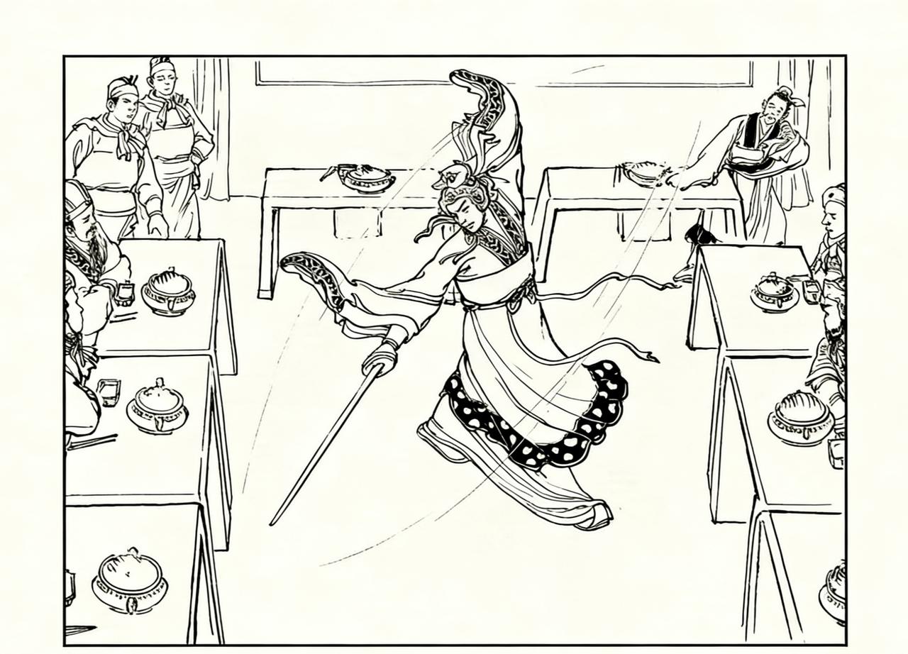 三国演义连环画：这位将军是谁？在酒宴上舞剑助兴，果然是剑术不凡啊！