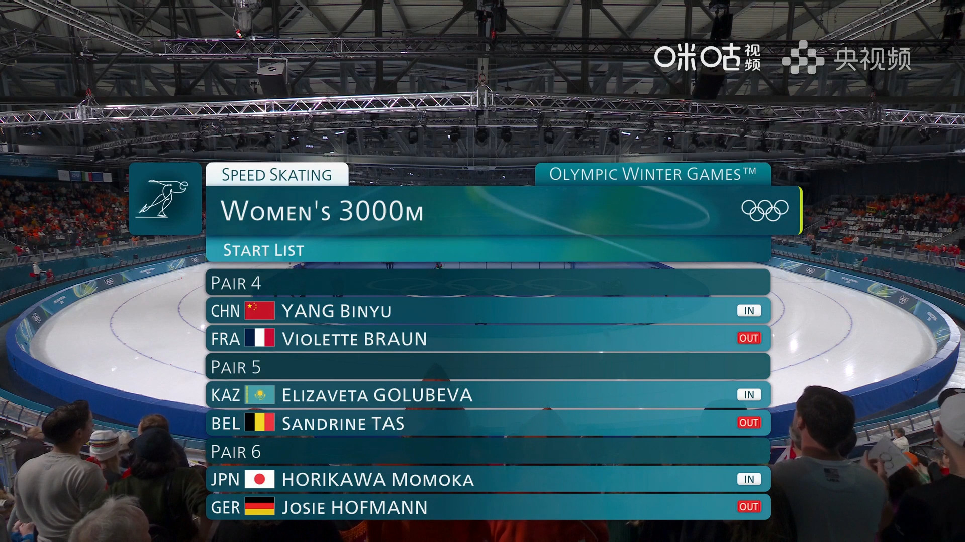 #米兰冬奥冰上项目首枚金牌##杨滨瑜第四组出发#米兰冬奥会速度滑冰女子3000
