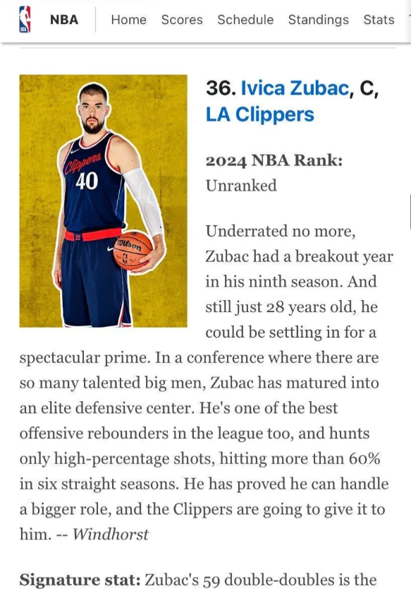 ESPN最新公布的百大球员排名中，多位球星的位次变动引发热议，祖巴茨从百名开外飙