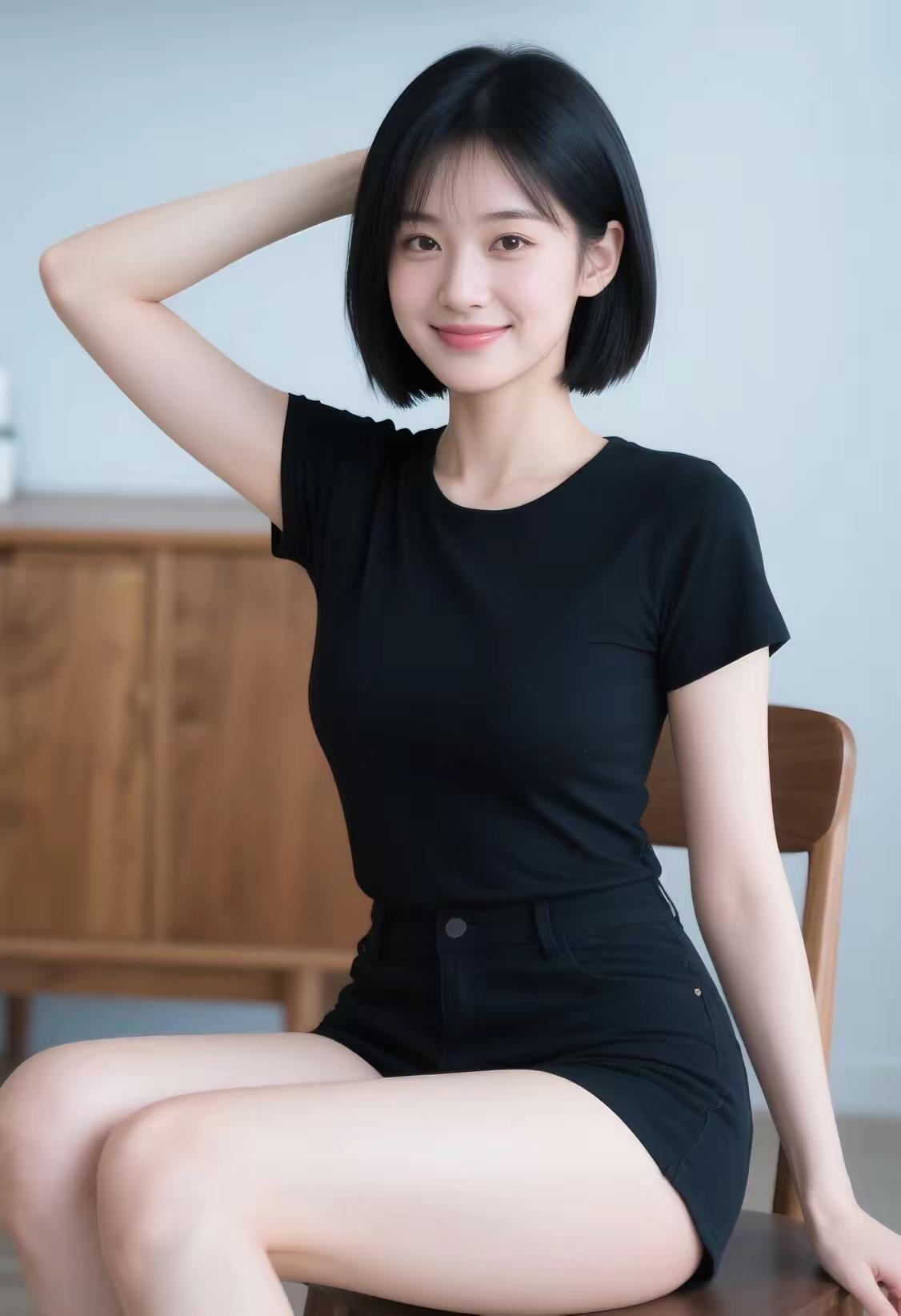 黑衣美人坐，笑靥如花绽。