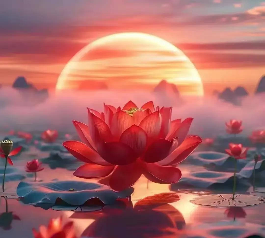 红莲开花，见者好运鸿运当头，四季发财
