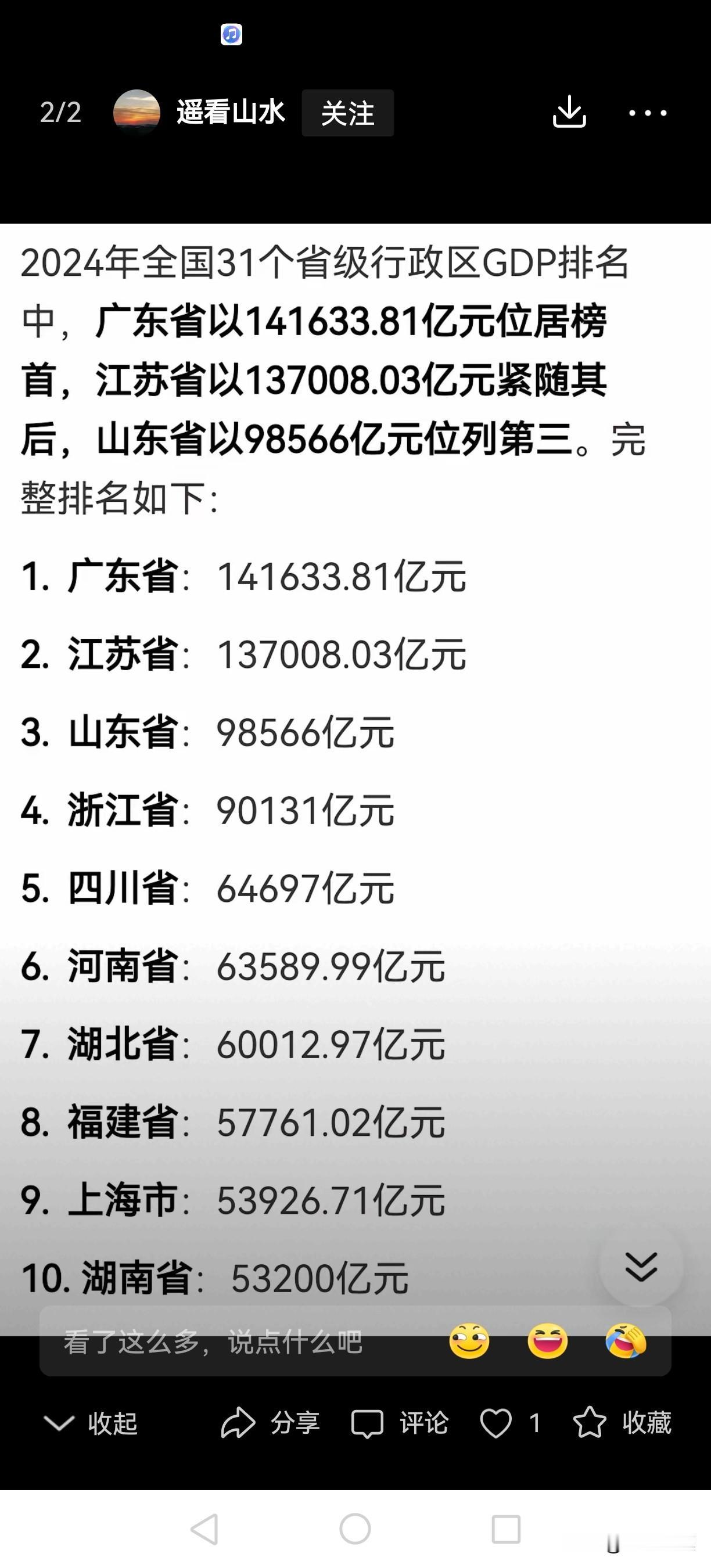 2024年全国省级行政区GDP排名VS2025年全运会金牌排名如下