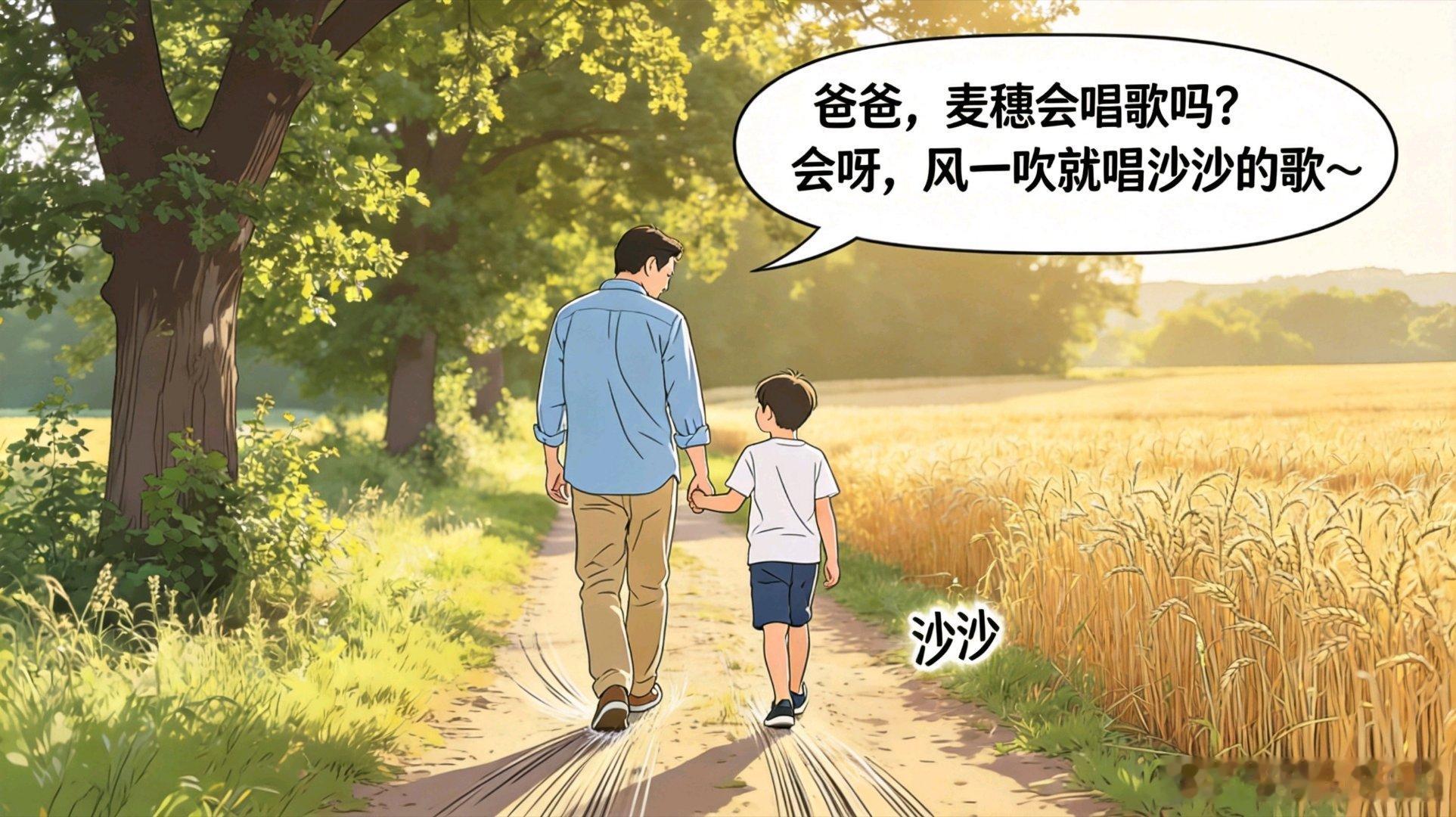 试了试YOYO漫画故事，一张简单的父子麦田散步图，瞬间把思绪拉回了那个听风吹麦浪