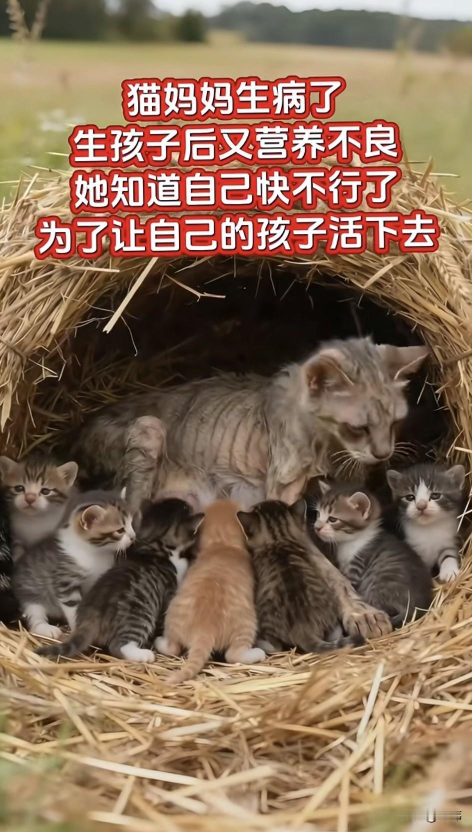 泪目了！一只流浪猫妈妈生病了，生孩子后又营养不良，它感觉到自己不行了，为了让自己