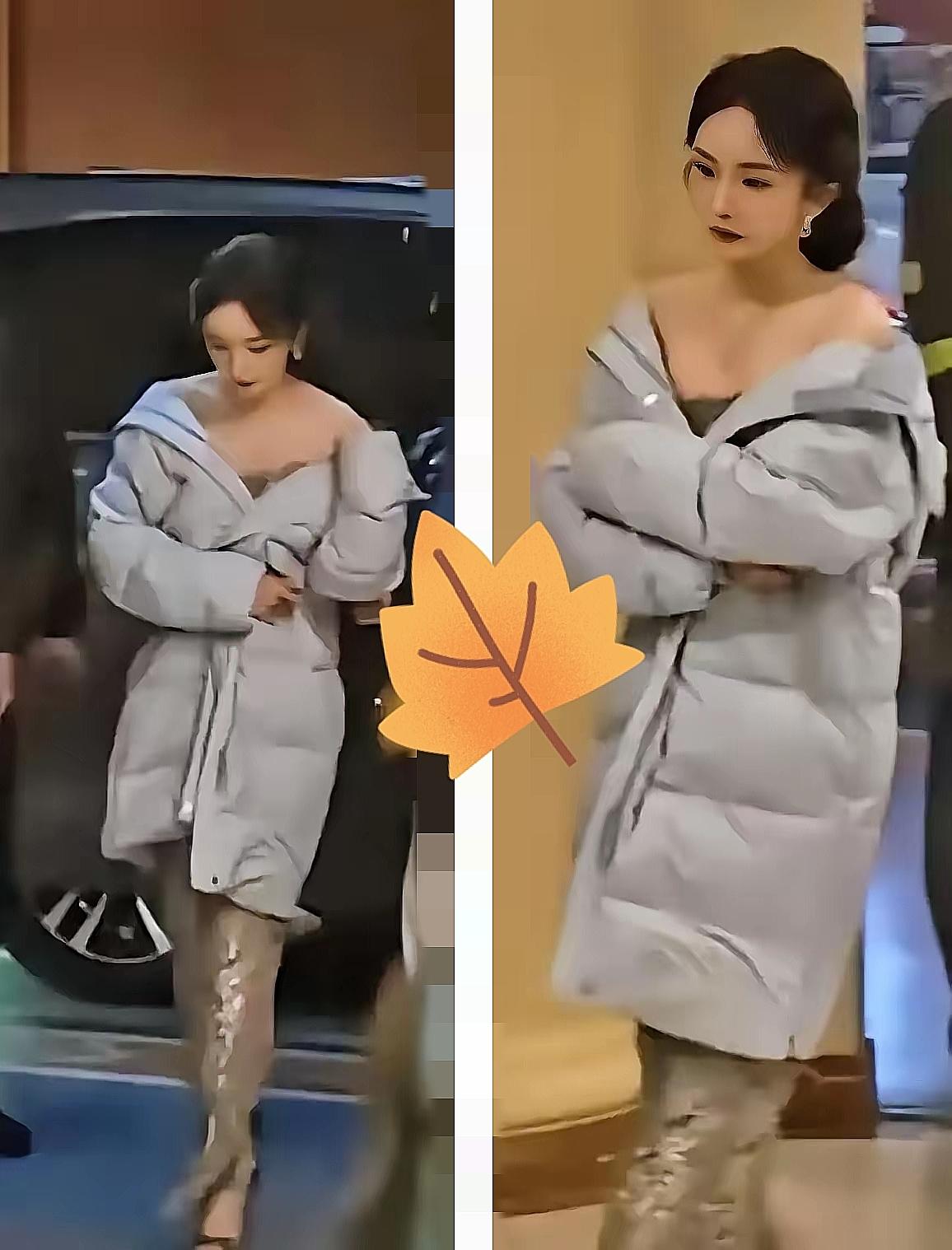 杨幂5℃扯羽绒服哪是爱美，全是硬扛！背后200万违约金压着，成年人的体面，从来都