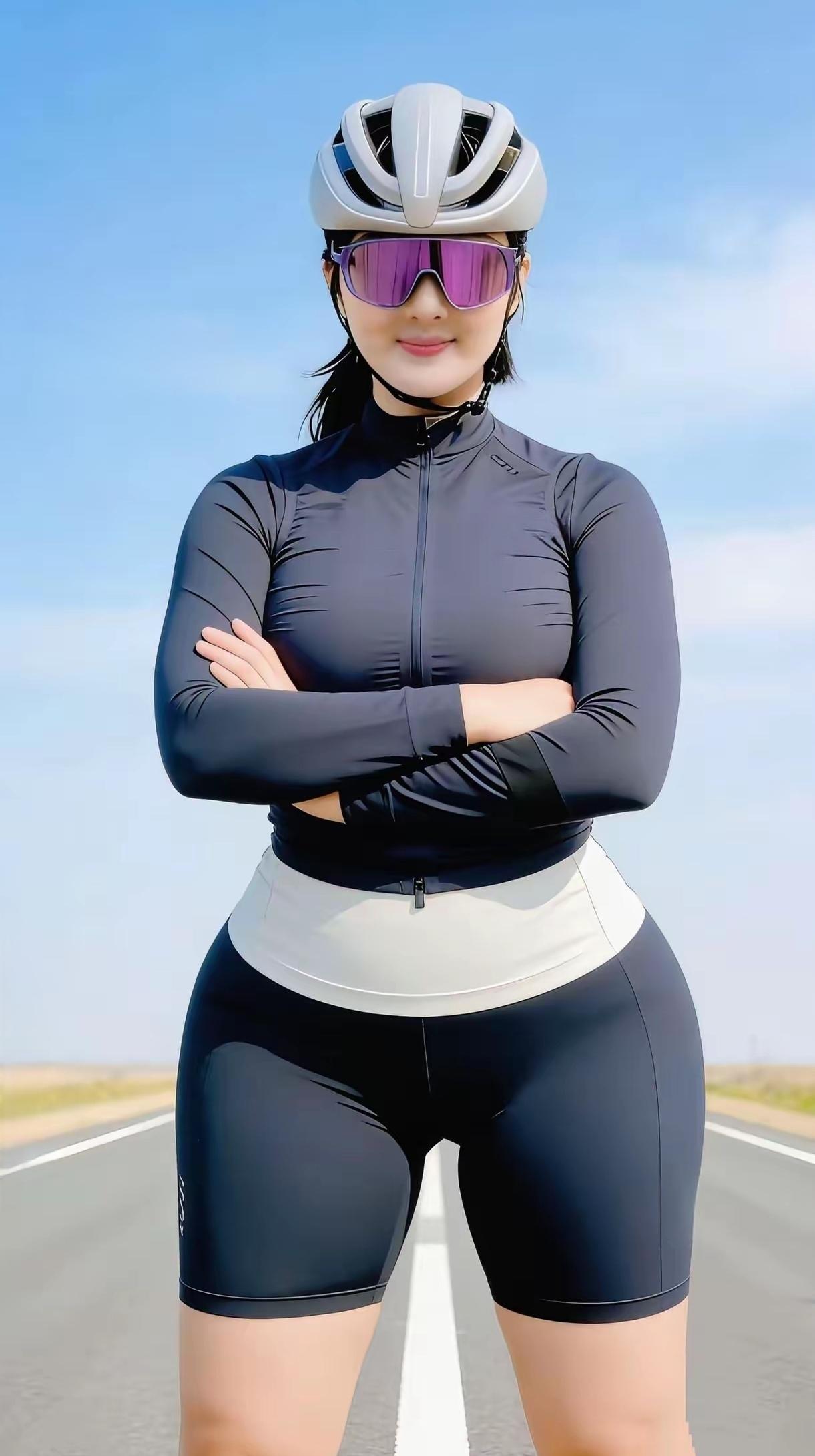 骑行女孩，阳光明媚，享受运动。