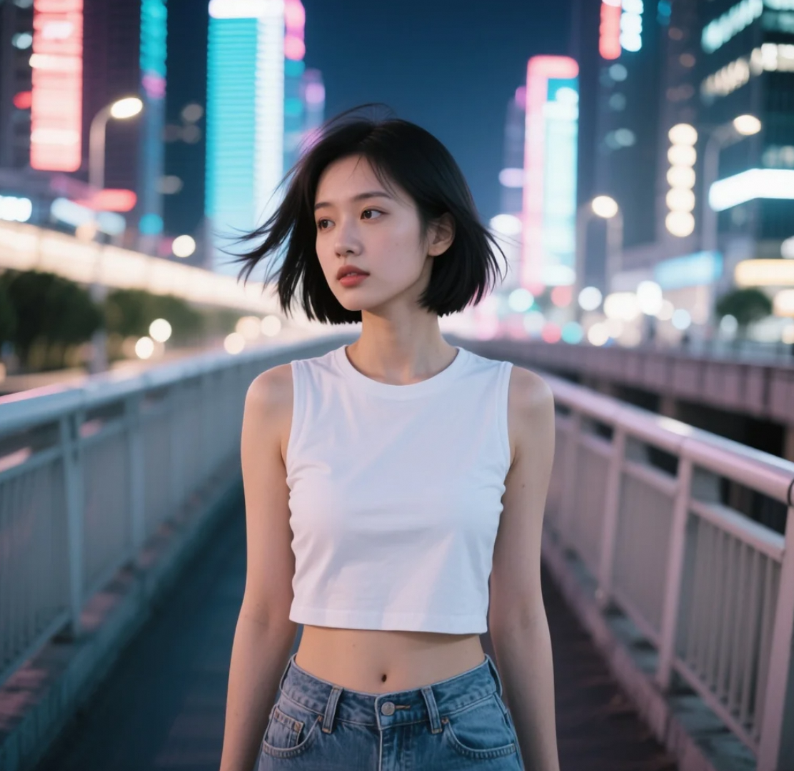 夜色中的短发女神，冷艳不失气场