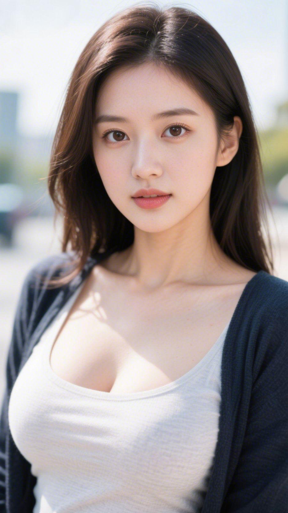 晨光照影素衣轻都市的晨光漫过楼宇，轻柔地洒在街头，她身着浅灰内搭与藏青开衫