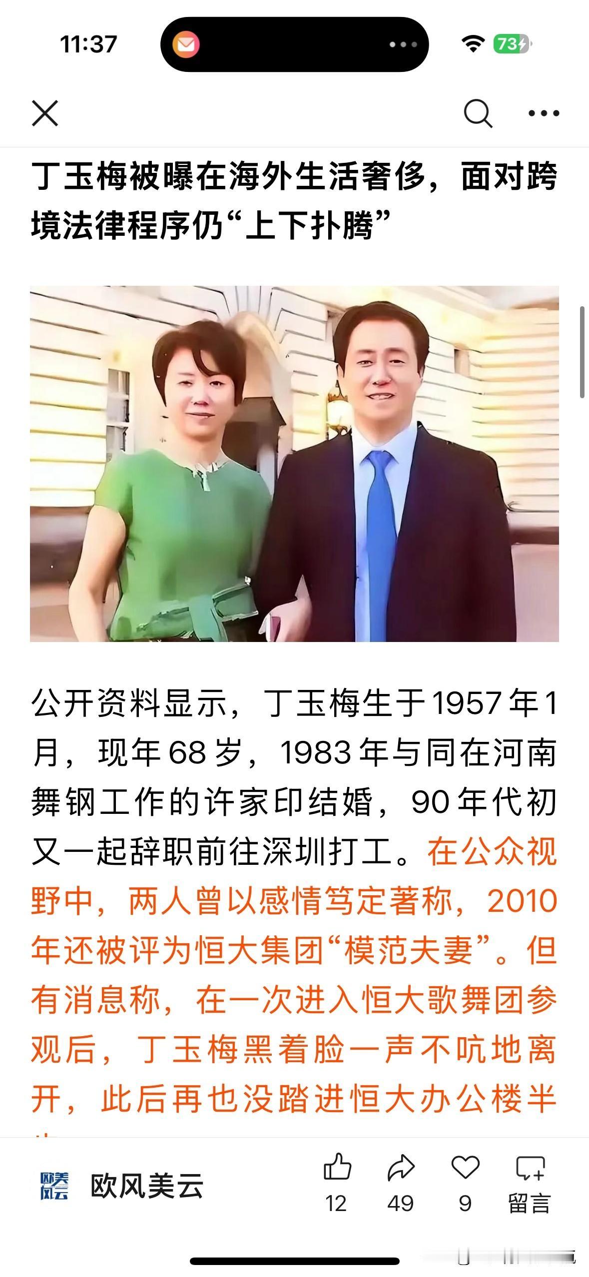 据多家媒体报道，丁玉梅在境外的生活堪称奢靡，坐拥伦敦5亿豪宅、游艇、私人飞机及时