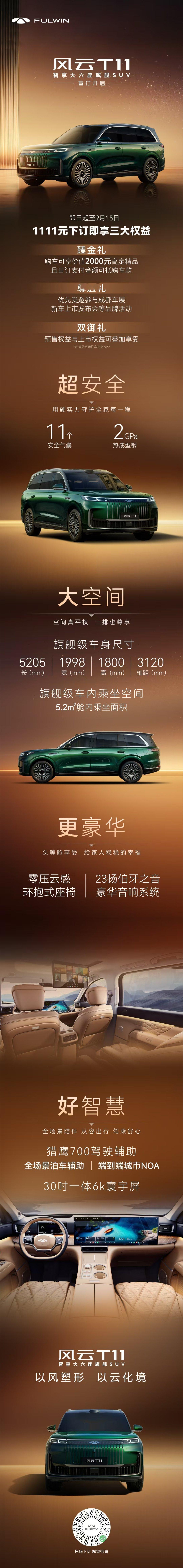奇瑞风云t11今天正式开启盲订了，这款旗舰级六座SUV从2023年概念车亮相时
