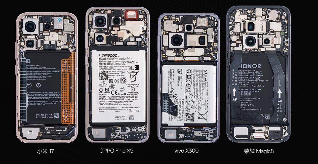 把四台标准版拆开，你会发现某些厂商就喜欢在看不到的地方缩水，比如说小米17、vi