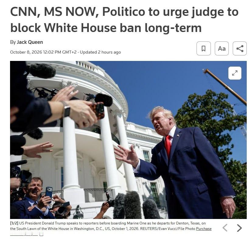 据路透社报道，美国有线电视新闻网（CNN）、MSNBC和Politico将于周四