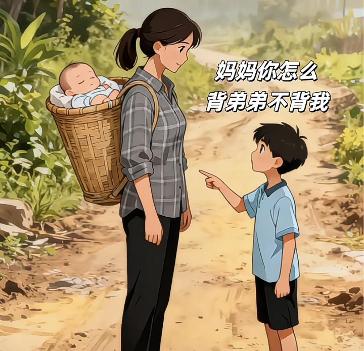 “妈妈，你为什么只背弟弟，不背我”🥲