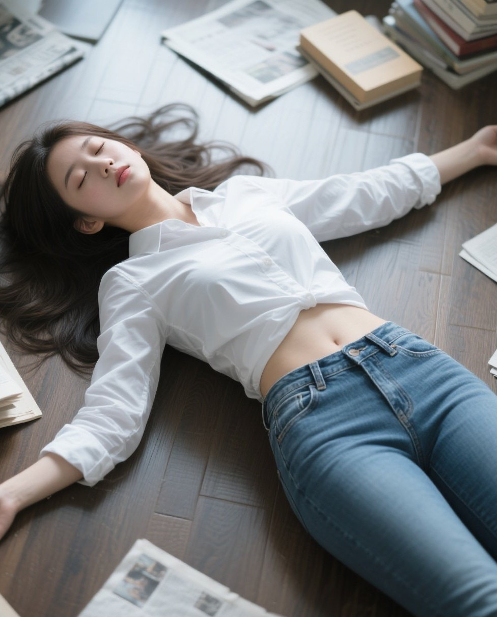 闭眼仙子卧榻如诗入画中