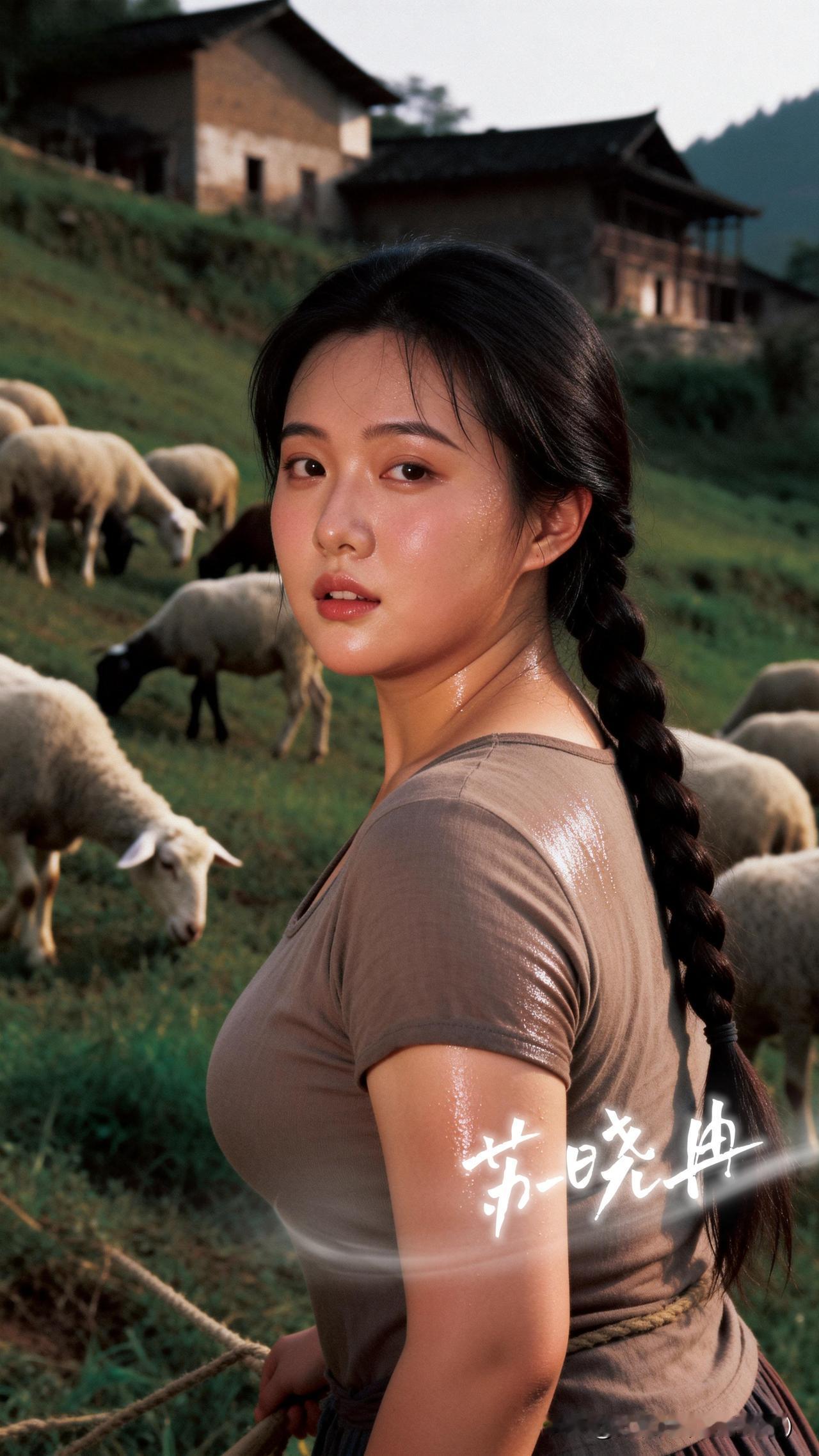 日头刚爬上山坡，乡野的风就卷着青草香扑过来。她站在羊群里，汗珠凝在鬓角，丰腴的身