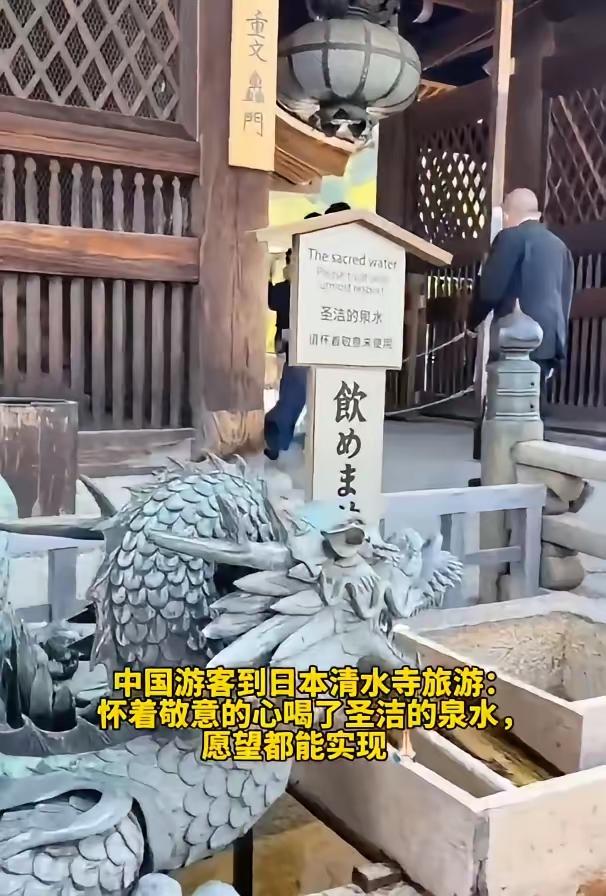 这一幕让人惊掉下巴！在日本京都的一处景点，用中文写着：圣洁的泉水，请怀着敬意来使