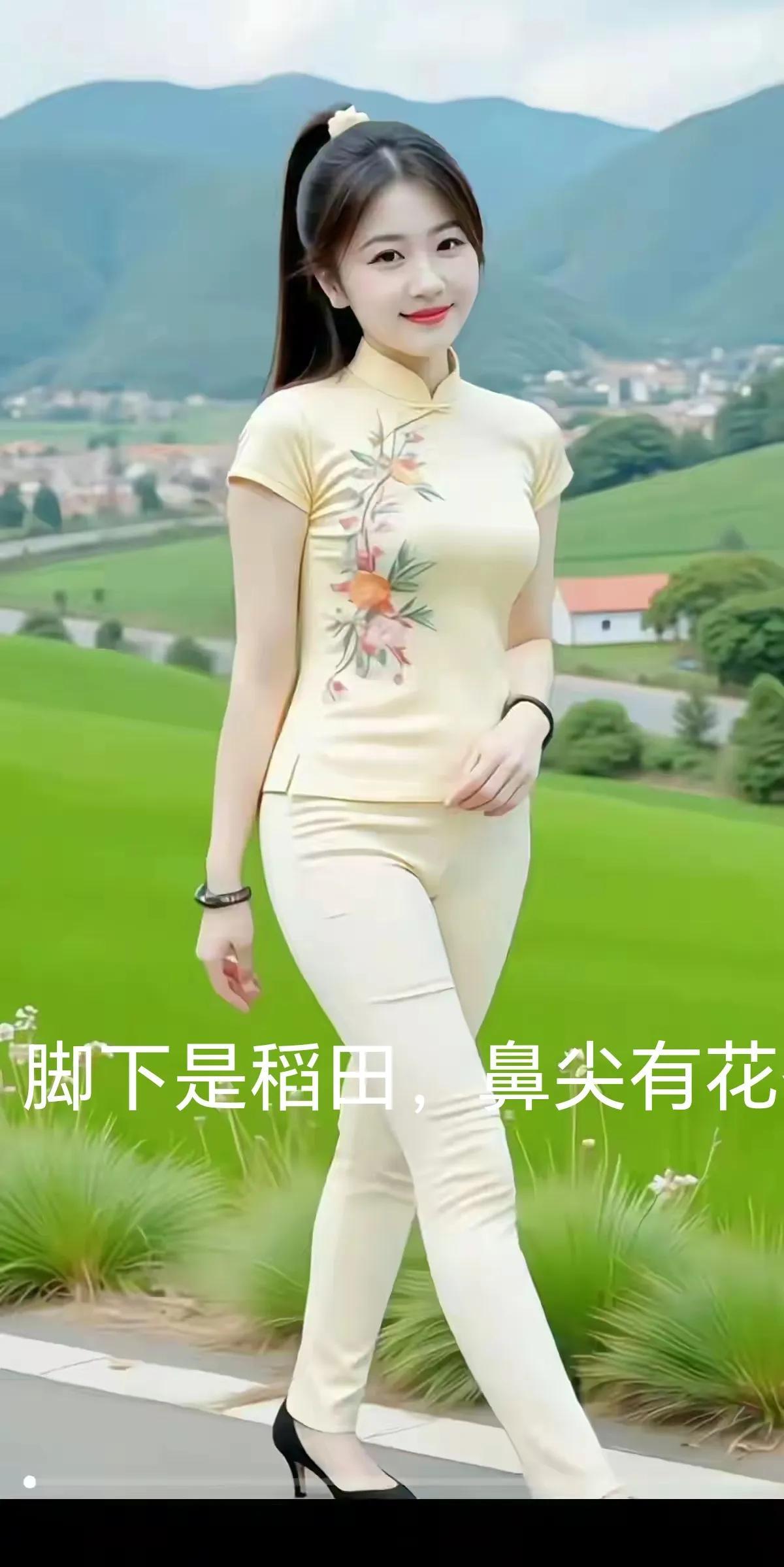 山川一色，极品漂亮美人田园风光，漫步在田园路边，非常的倦意。赏心悦目，愉悦心情，