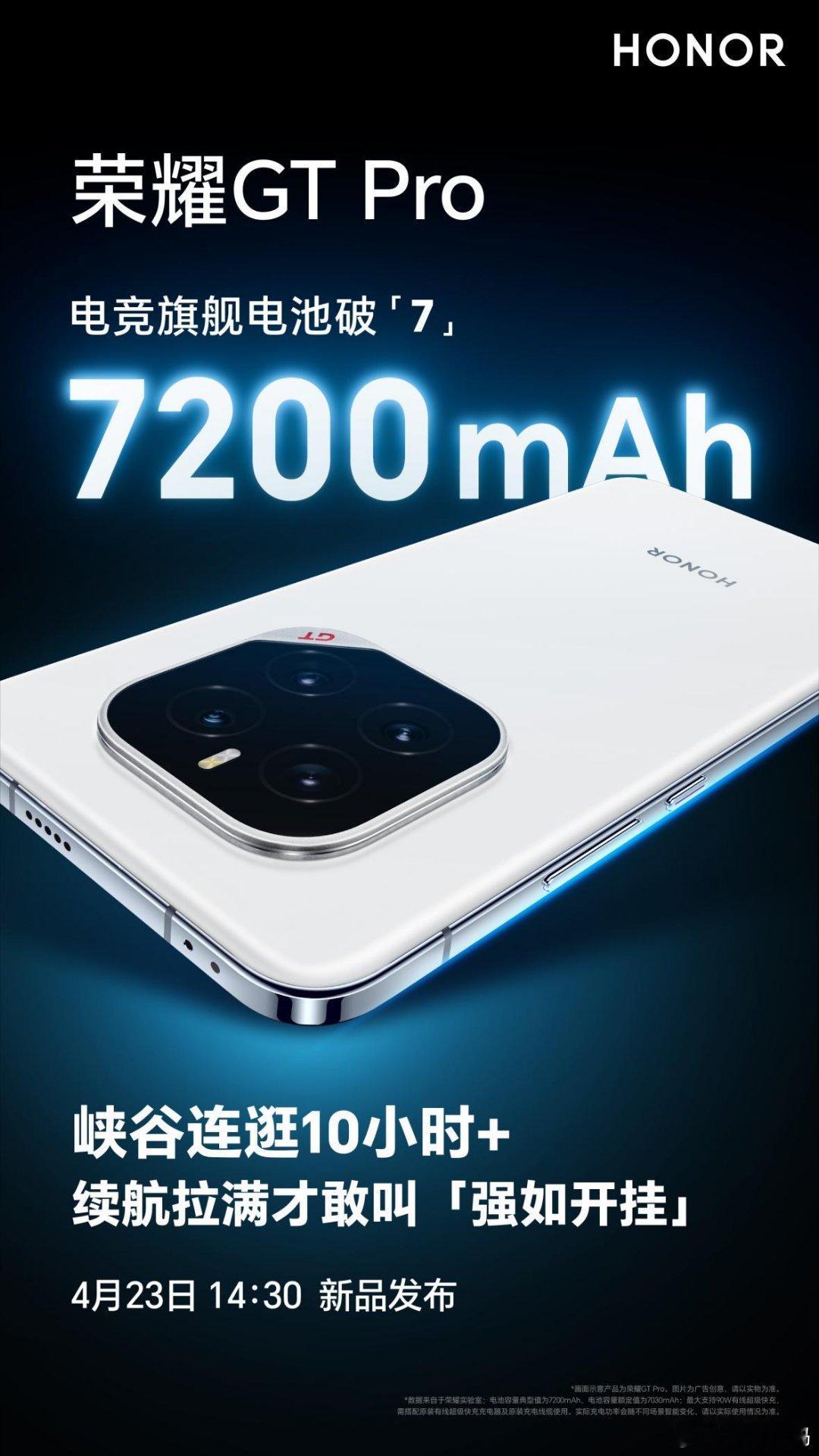 【荣耀GTPro搭载7200mAh第三代荣耀青海湖电池】荣耀GTPro