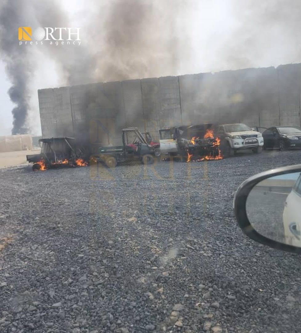 这是美军今天早上撤离哈塞克省卡斯拉克基地后拍摄的首批照片。基地内遗留的许多民用车