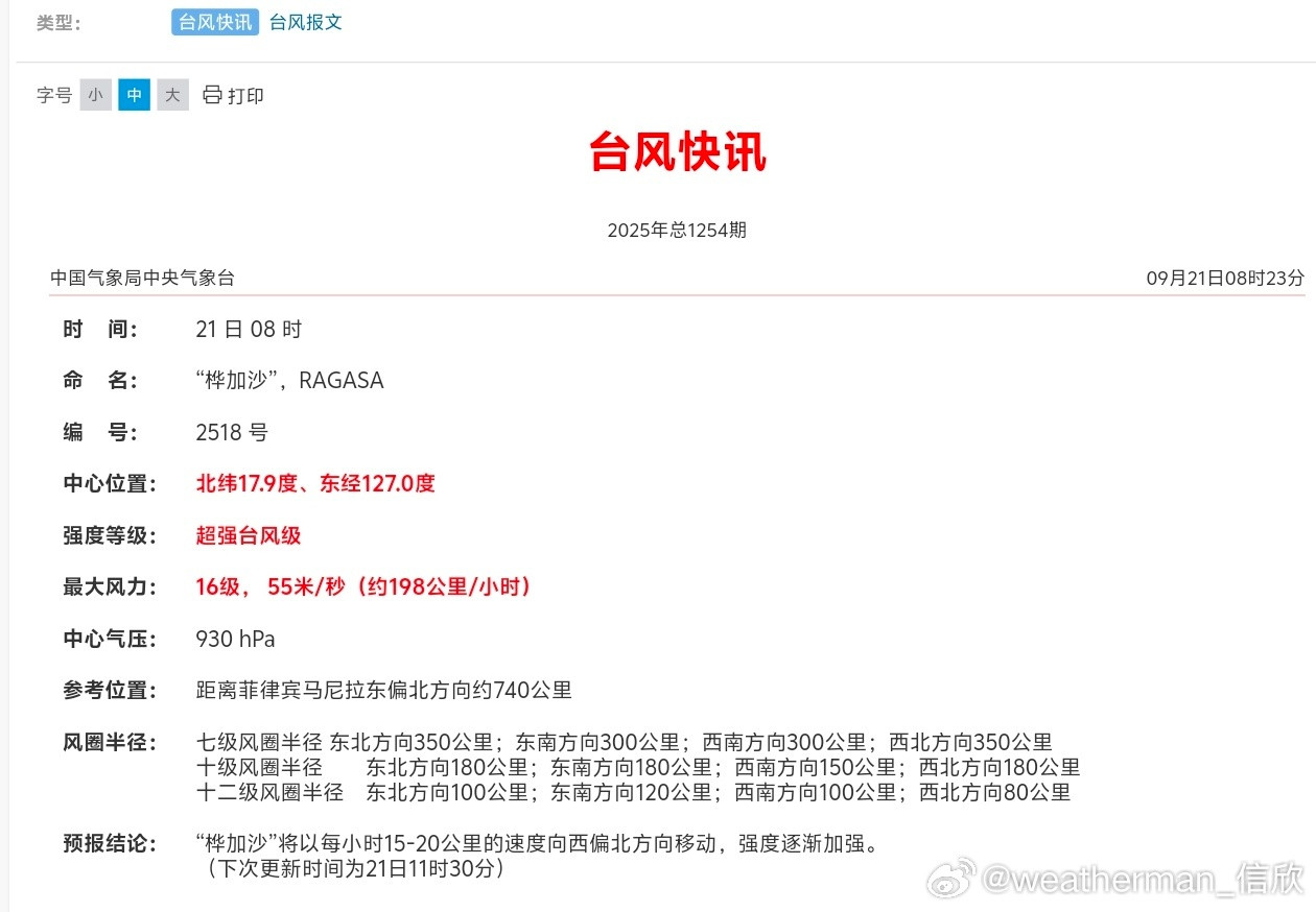 【双超强台风】双台风共存不稀奇，但双超强台风同时出现不多见。今天桦加沙和浣熊，就