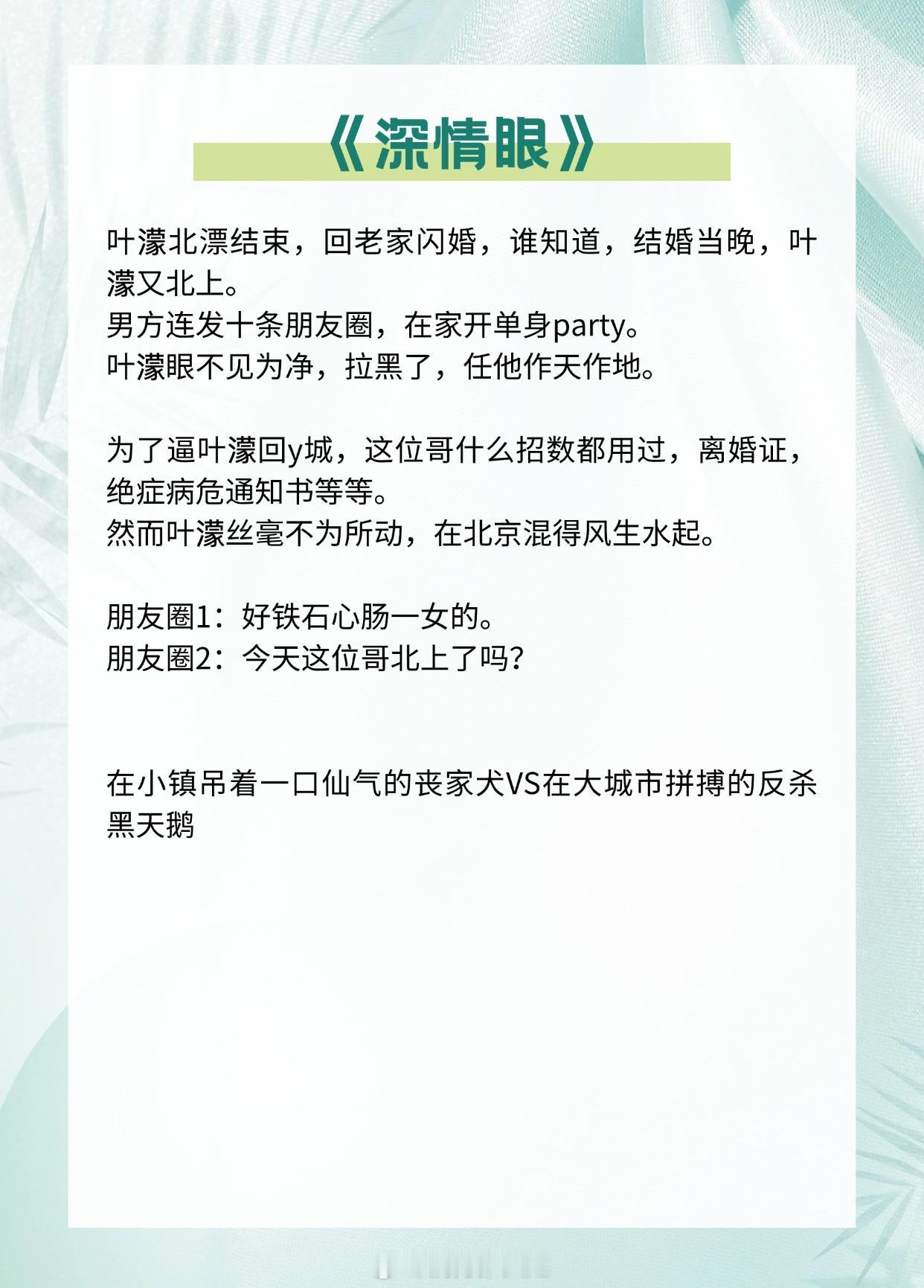 【男主被女主狠狠拿捏的小说】遇上她，这小心行驶的船，终是翻了。📚️《深情眼》