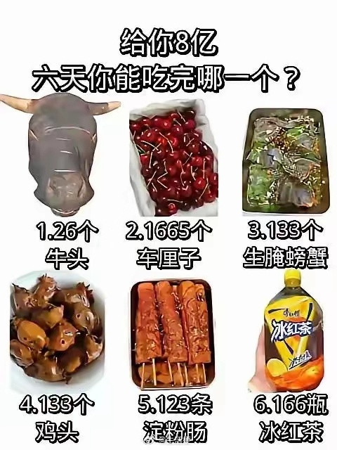 给你8亿六天你能吃完哪一个？