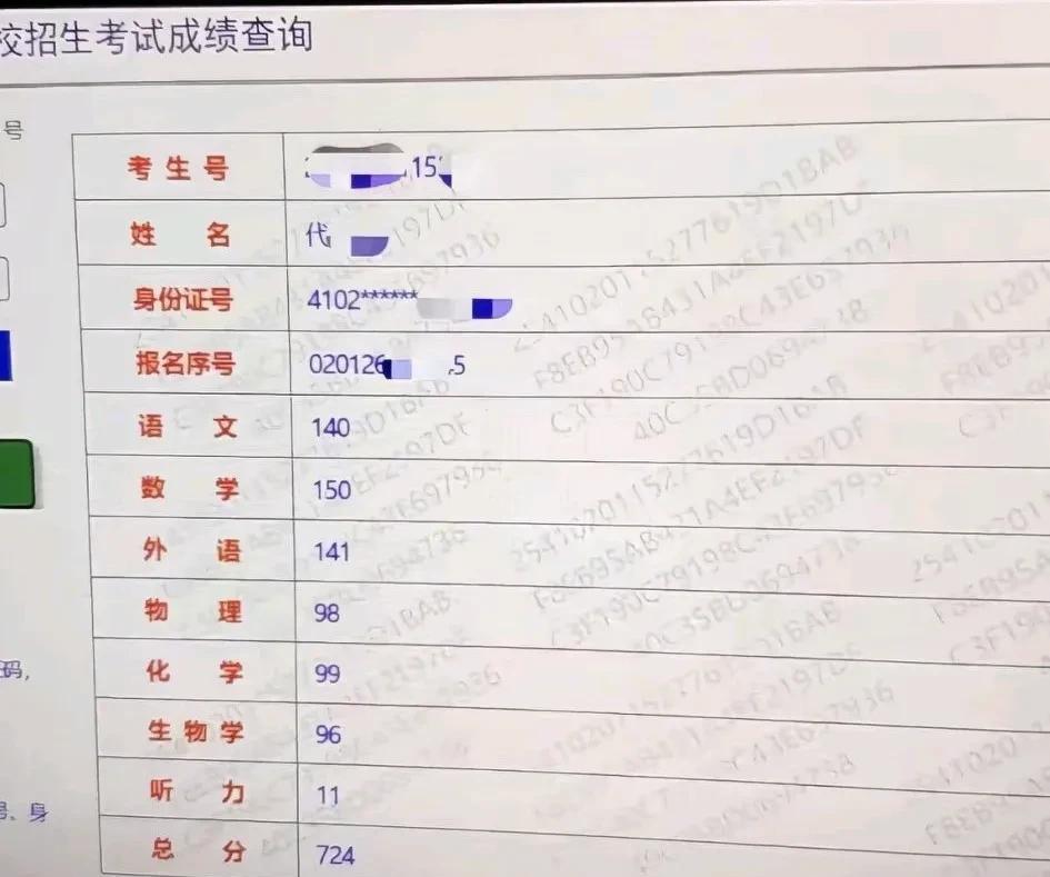2025年河南高考理科目前最高分724分，这名考生姓代，来自于开封高中，第二名7