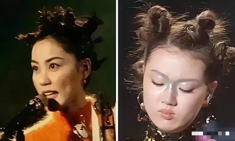 原来单依纯在模仿天后王菲的穿搭造型，可惜有些东施效颦了！