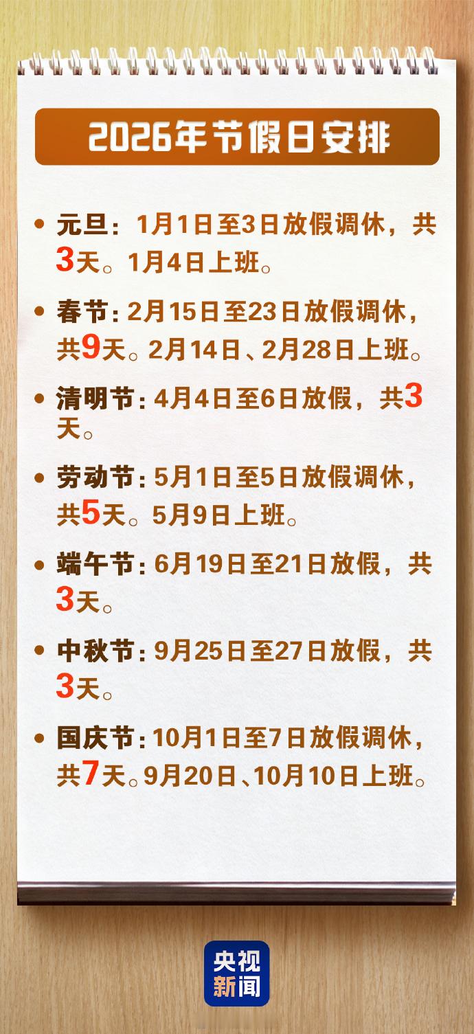 2026春节放9天假今年春节有9天！才发现到春节2月中旬了，这么晚的嘛