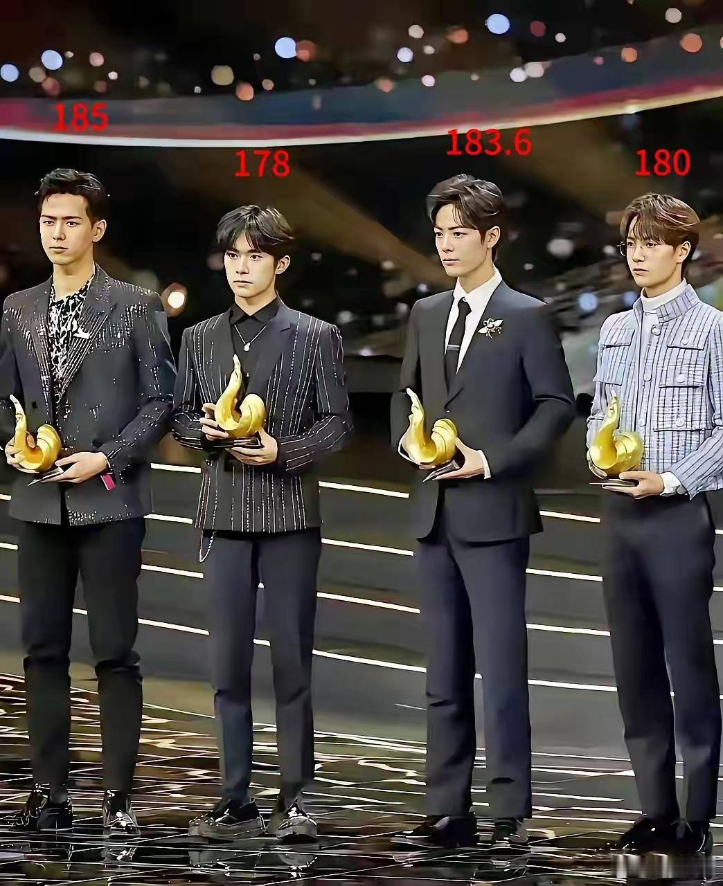 李现：身高185cm易烊千玺：身高178cm肖战：身高183.6cm王一博：身高