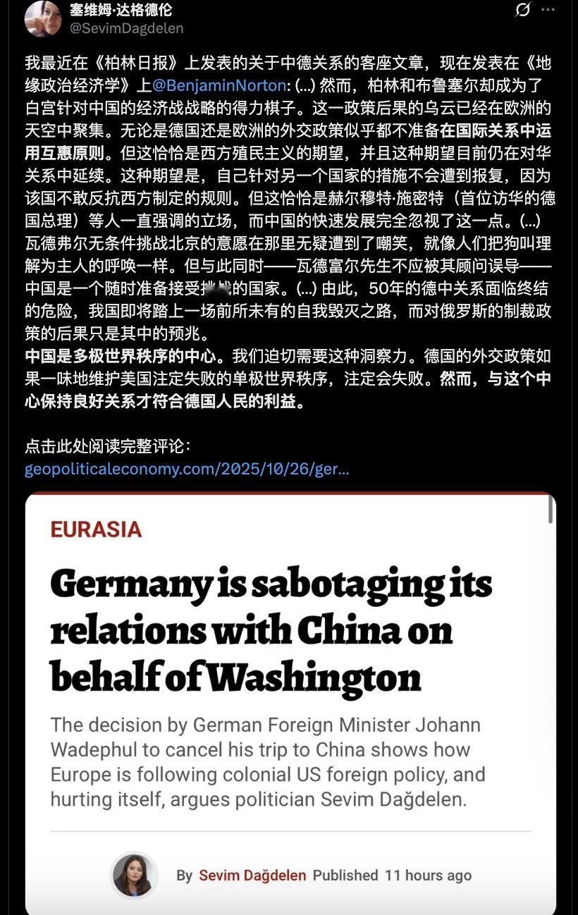 德国联邦议员痛骂其外长言论真解气!德国也有有识之士能正确看待中德关系,这位名