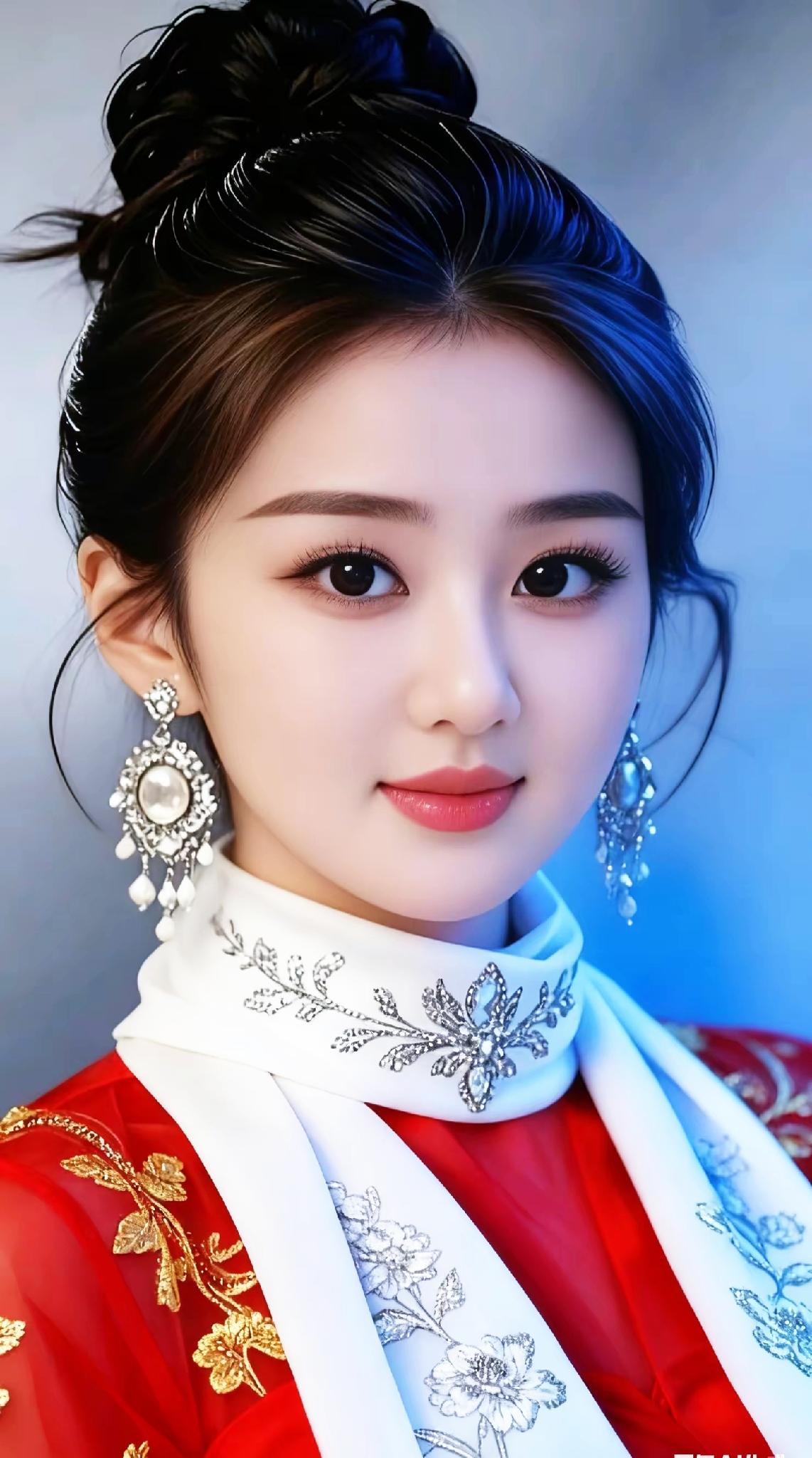 红衣美人，玉簪花间。