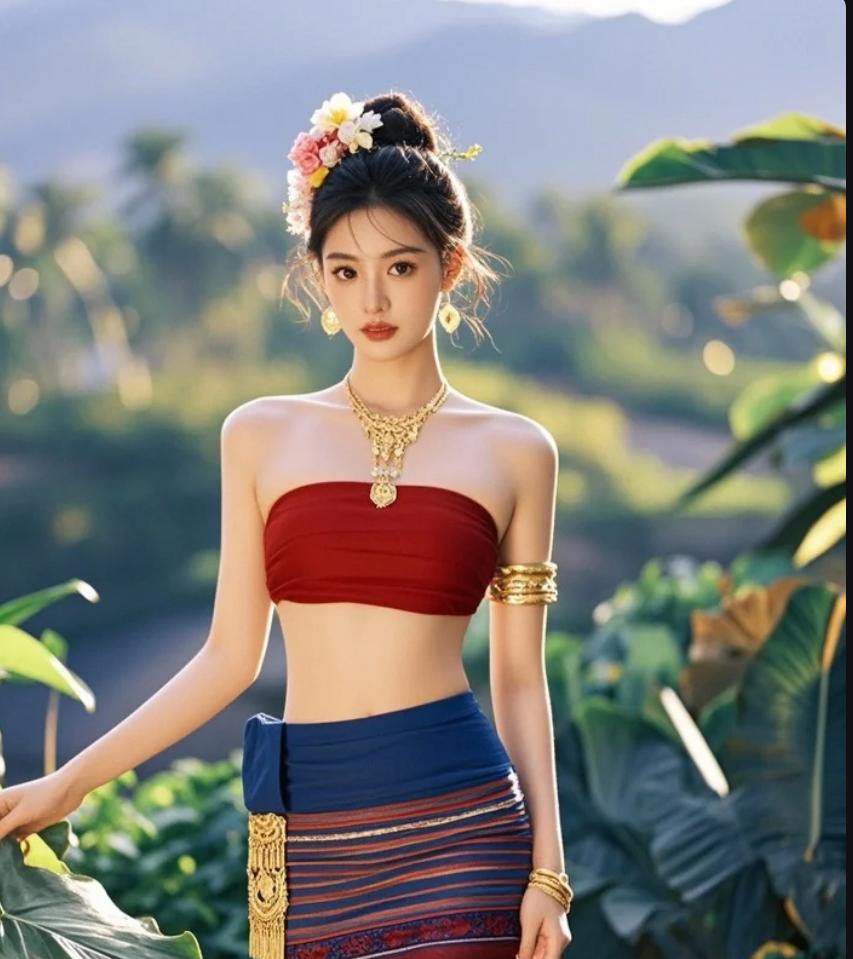 她站在佛塔下，眼中藏着万般宁静