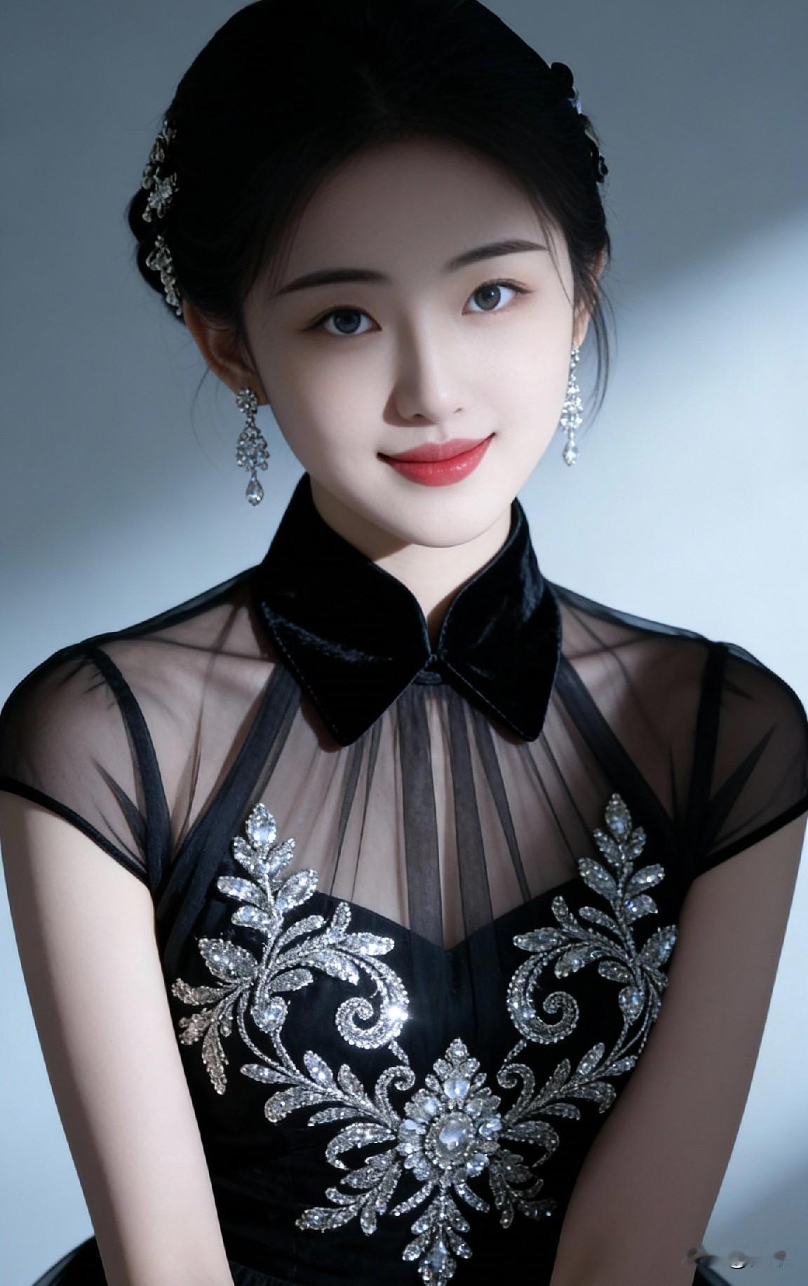 优雅黑纱礼服，完美妆容，气质非凡！💃✨轻奢蕾丝黑裙梦幻紫色礼服紫色礼服