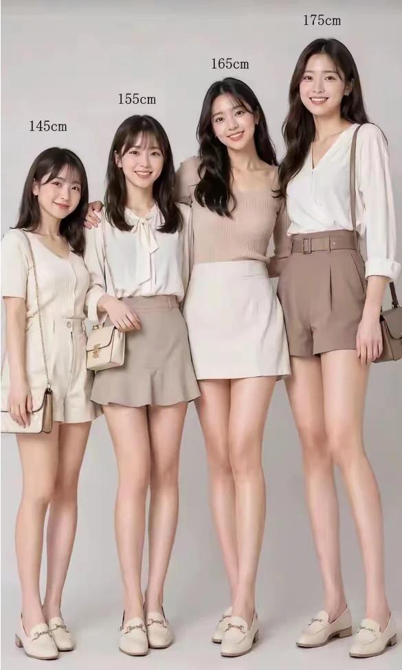不会这么凑巧吧？四个美女身高呈规律性的增长？平均都是10厘米的差距，而且一个