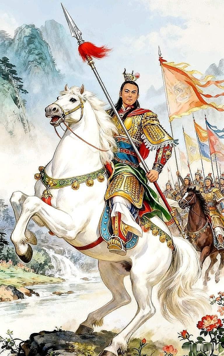 这是哪位威风凛凛的将军，头顶一顶光华流转的束发金冠，身上穿着连环紧扣的黄金战甲，