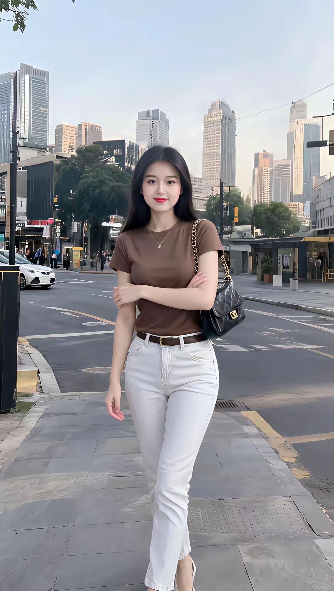 繁华街市中，佳人步履轻。优雅自信穿搭分享