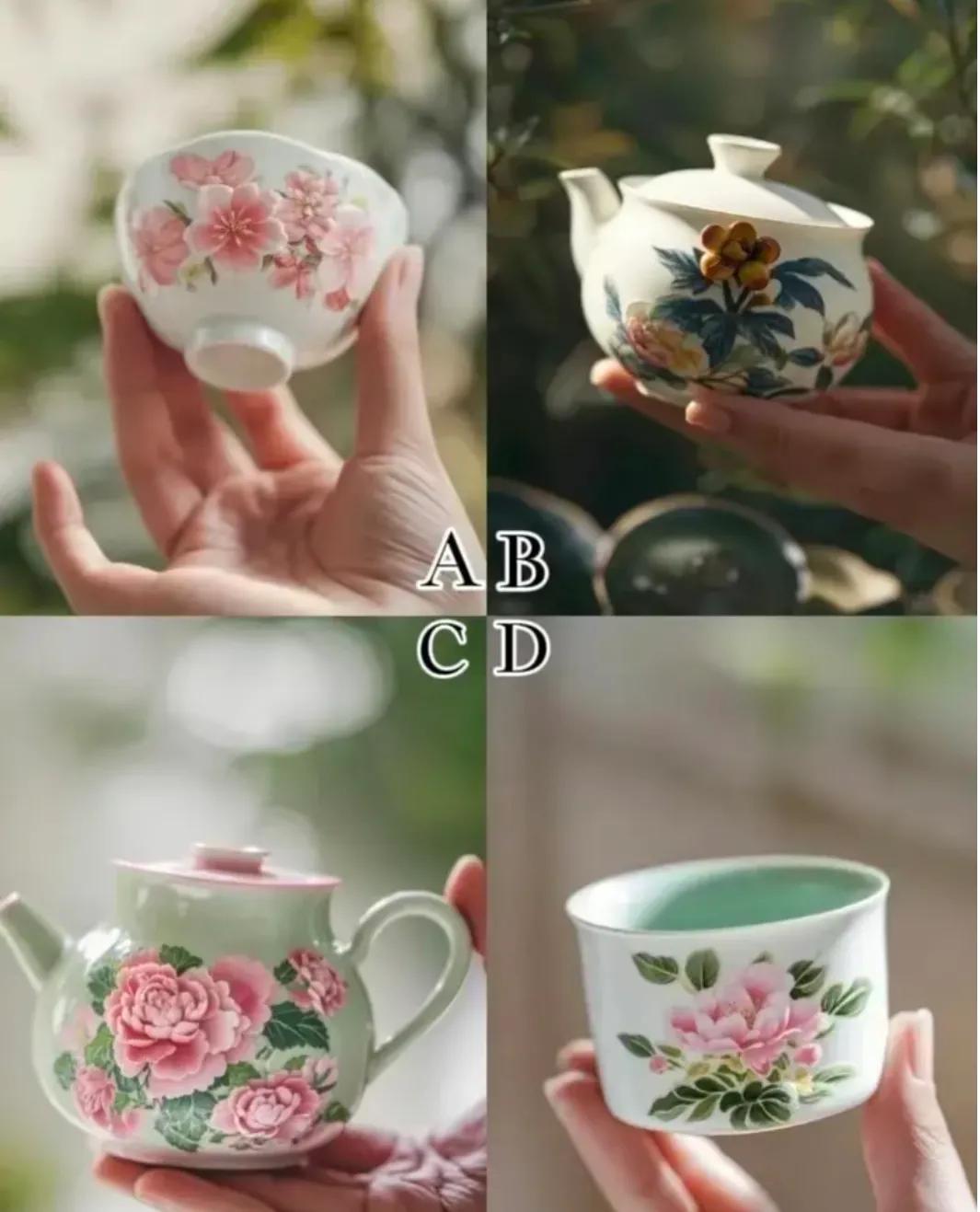 测测你是旺夫还是旺子❓图中4个茶具外形和花色各具特色选一个喜欢的茶具❗️测