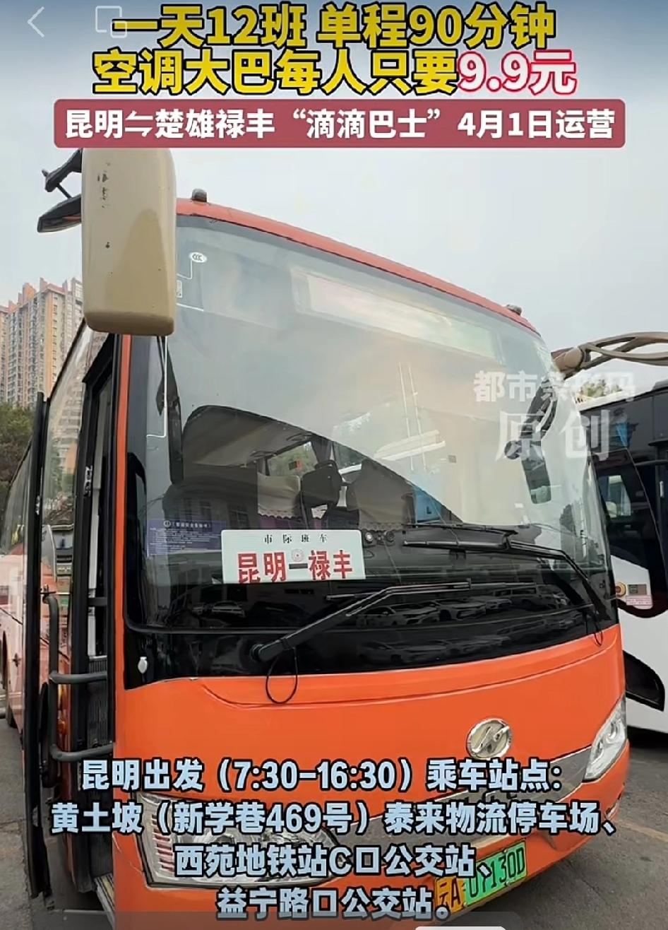 昆明和楚雄禄丰的朋友们有福利啦！🚎🚎🚎4月1日起，云