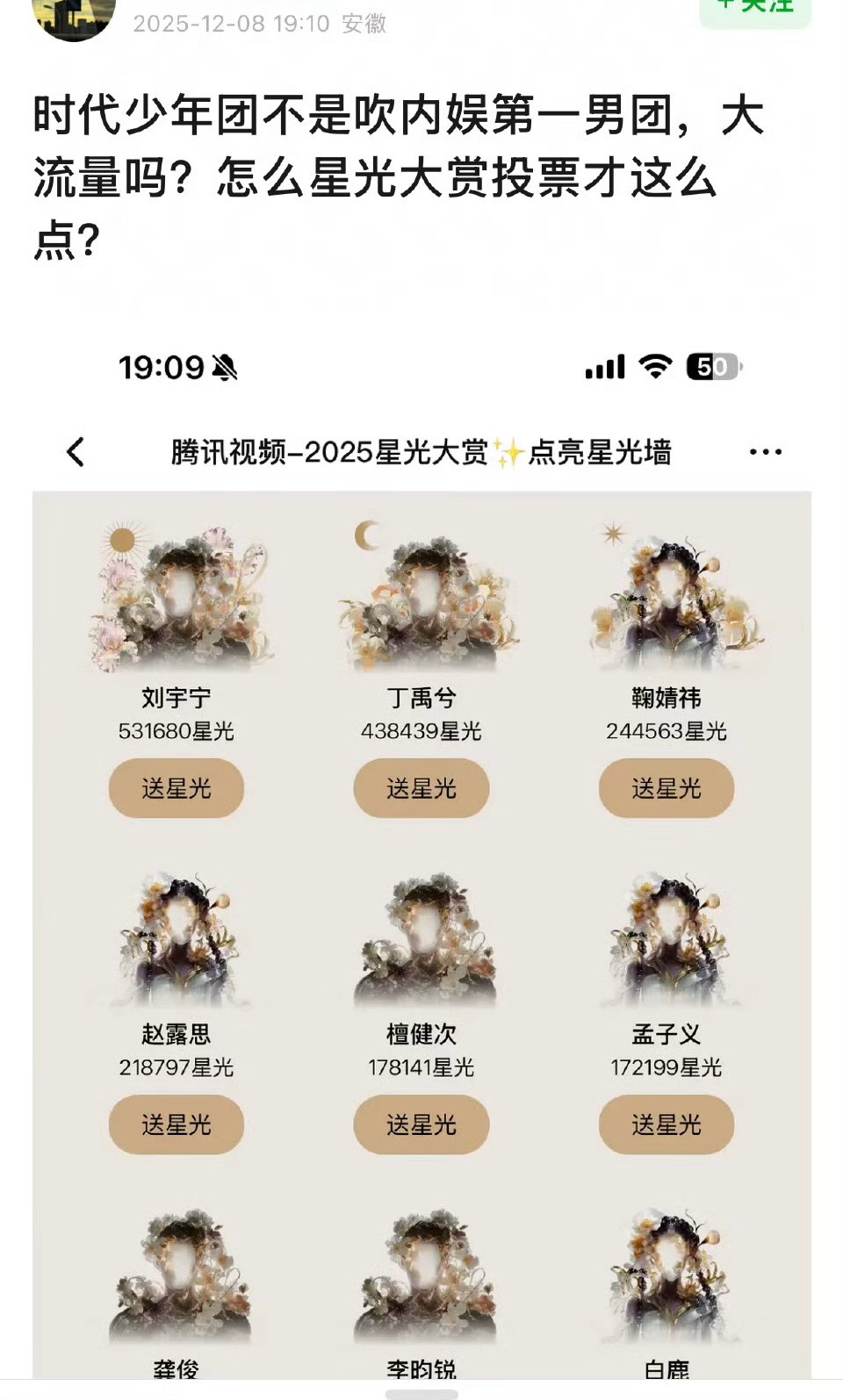 时代少年团的粉丝真拼，一下子把刘宇宁超了！腾讯视频星光大赏星光大赏投票